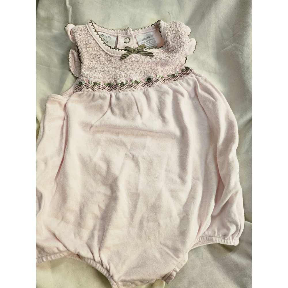 Vintage Koala Baby Pink Smocked Floral Bubble Romper 12 Months Cotton